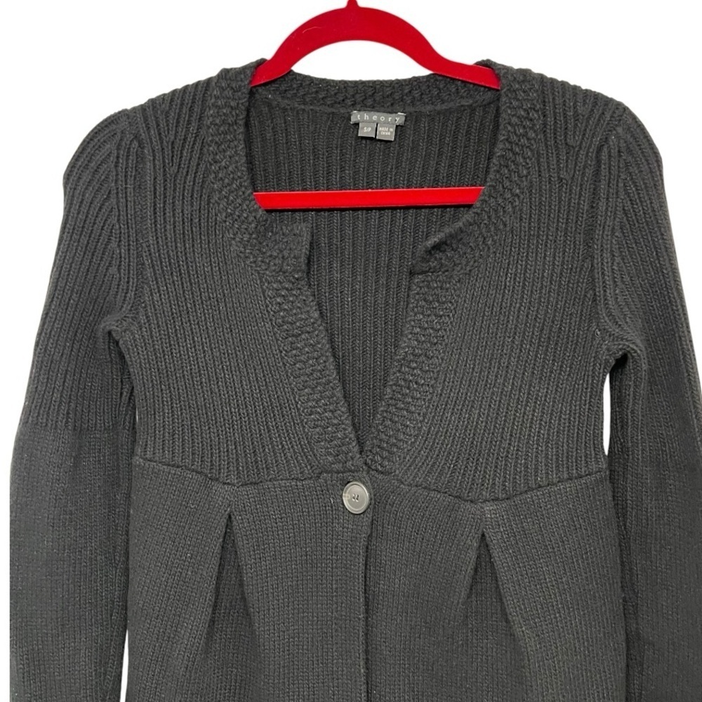 Theory Black Wool Cashmere One Button Longline Women's Cardigan Sweater Small - Picture 2 of 11